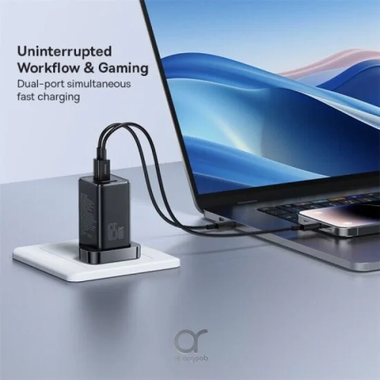Baseus 65W 3-Port (2 Type-C + Usb-A) Fast Wall Charger - Black